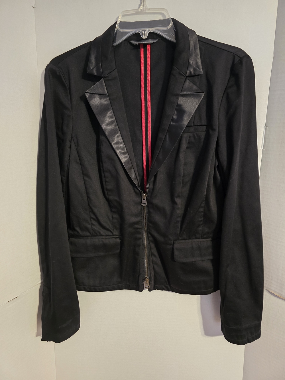 Armani Exchange Black Satin-Trim Zip Blazer